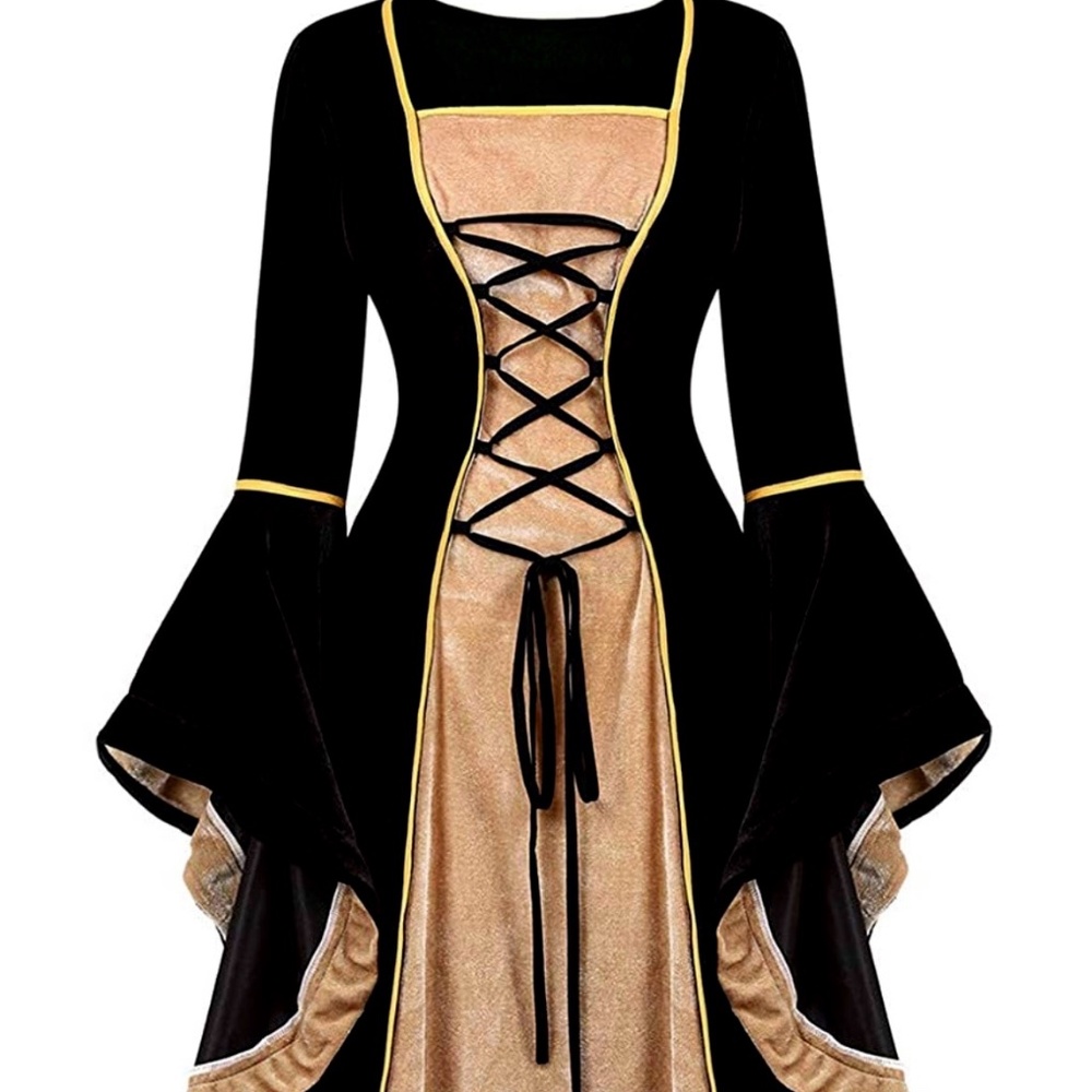 Black/Gold Renaissance Dress, Medieval Costume, Halloween Costume, Gothic